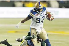  ?? IAN KUCERAK ?? Winnipeg’s Andrew Harris is on pace to become the first CFL player to gain 1,000 yards rushing and receiving in the same season.