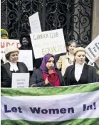  ?? ?? ▲ Women protesting outside the Garrick Club in London last month