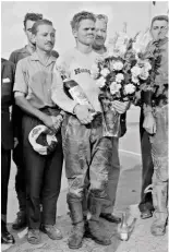  ??  ?? RIGHT: 1960 Namur GP winner – and world champion – Bill Nilsson cradles the largest bottle of Martini we’ve ever seen. At his feet, one of the smallest...