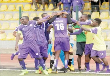  ?? ?? Enyimba players celebratin­g a goal in a recent outing