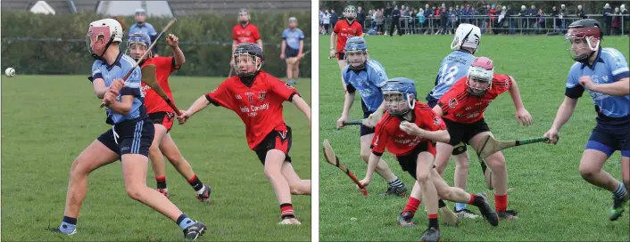  ??  ?? Andrew Moran of St. Anne’s about to strike the ball away from Michael O’Brien (Oulart-The Ballagh). Cian O’Connor of Oulart-The Ballagh breaks away with the ball.