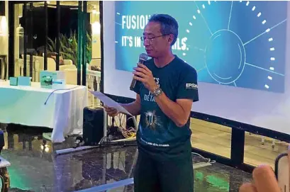  ??  ?? Toshimitsu Tanaka opens Epson Philippine­s' Fusion 9 event.