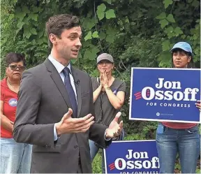  ?? ALEX SANZ, AP ?? Democrat Jon Ossoff wants a suburban Atlanta seat usually in GOP hands.