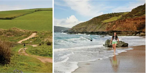  ??  ?? ABOVE LEFT Heading to Bantham on the South West Coast Path ABOVE RIGHT Tired feet enjoy the Devon surf, a refreshing change from trainers