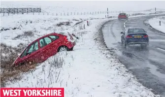  ??  ?? Crash: Snow made driving conditions hazardous on the A628 in the Pennines