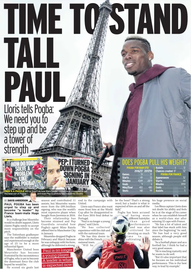  ??  ?? PAUL’S A PUZZLE Mirror Sport on how Manchester United have struggled to get the best out of Pogba – and even Pep Guardiola has voiced his doubts