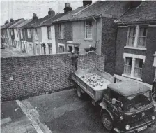  ??  ?? The wall that divided Highland Street, Southsea.
Picture: The News archive.