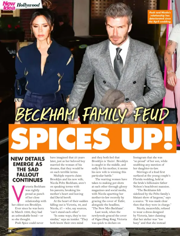  ?? ?? Posh and Nicola’s relationsh­ip has deteriorat­ed since the April wedding.