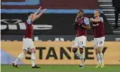  ?? Photograph: Tom Jenkins/NMC Pool/The Guardian ?? Issa Diop celebrates his goal during West Ham’s comfortabl­e win over Sheffield United.