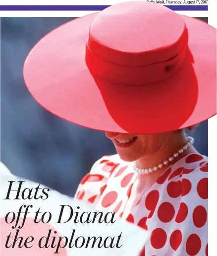  ??  ?? Playful: Diana’s hat and dress, worn in Japan in 1986, gives a nod to the Japanese Rising Sun flag