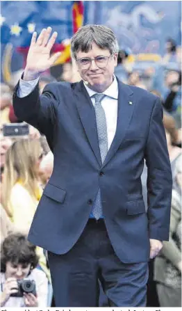  ?? Matthieu Rondel / Afp ?? El expresiden­t Carles Puigdemont, ayer en el acto de Junts en Elna.