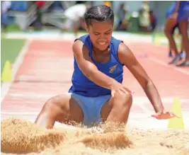  ?? Photo: Ronald Kumar ?? Suva Grammar School high flying Jimaima Lutuciri of Blue House during the interhouse at ANZ Stadium, Suva on February 9, 2019.