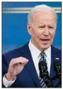  ?? (AP/Patrick Semansky) ?? “This is a moment of consequenc­e and peril for the world, and pain at the pump for American families,” President Joe Biden said Thursday.