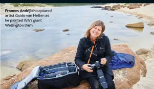  ??  ?? Frances Andrijich captured artist Guido van Helten as he painted WA’s giant Wellington Dam.