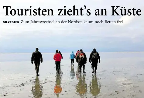  ?? DPA-BILD: NAUBER ?? Verfrorene­s Grüppchen: Für eine Winterwatt­wanderung sollte man sich warm anziehen.