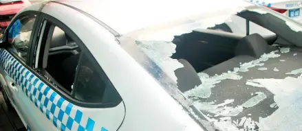  ?? Photo: Fiji Police Force ?? A photograph of the damaged Police vehicle after four Police officers were attacked by a group of men in Nabua on August 3, 2018.