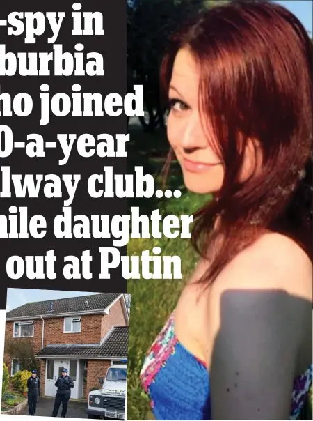  ??  ?? Critical: Skripal, above left during his trial in Moscow in 2006, lived in a semi-detached house, centre, which daughter Yulia often visited