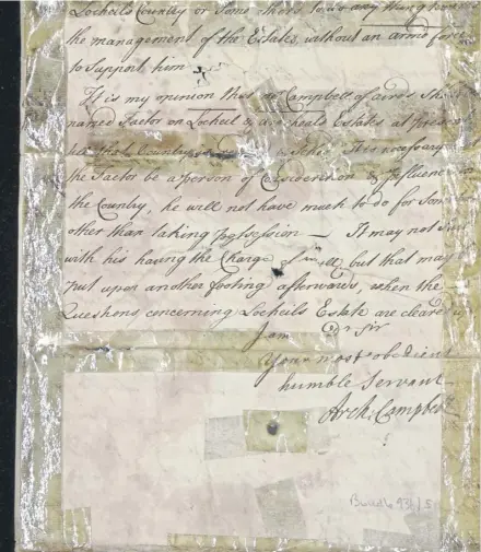  ?? ?? The letter documentin­g the forfeiture of the estates of Donald Cameron, 19th Chief of Clan Cameron, pictured top. Right: Michael Yellowlees of Lindsays and, far right, Inveraray Castle