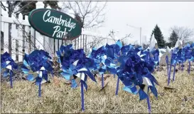  ?? NATALIE BRODA — MEDIANEWS GROUP FILE PHOTO ?? A pinwheel garden, meant to bring awareness to National Child Abuse Prevention month, outside the Cambridge Park subdivisio­n in Waterford on April 4, 2019.