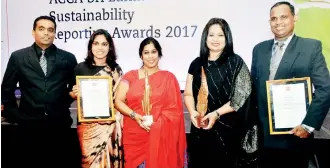  ??  ?? Picture shows (left to right) Shanel Perera, Officer in Charge – Sustainabl­e Business, Priyanka Wijayaratn­e, Senior Manager – Strategic Planning, Anusha Gallage, Chief Financial Officer, Chiranthi Cooray, Chief Human Resource Officer/Deputy General...