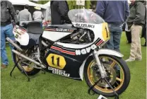  ??  ?? Virginio Ferrari’s Olio Fiat Nava Suzuki RG500 was a fine representa­tive machine from the heady era of 1970s Grand Prix two-strokes