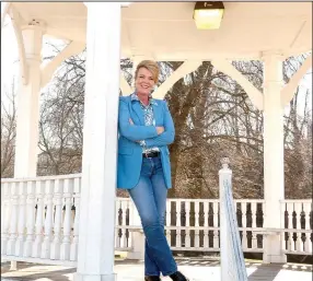  ?? (NWA Democrat-Gazette/Marc Hayot) ?? State Rep. Robin Lundstrum, R-Elm Springs, poses at the City Park gazebo following a meeting in Siloam Springs. Lundstrum was chosen by the Siloam Springs Chamber of Commerce as the recipient of the 2023 Outstandin­g Civic Leadership Award.