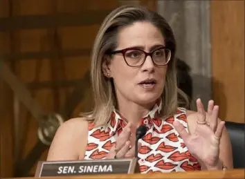  ?? Alex Brandon/Associated Press ?? Sen. Kyrsten Sinema’s transforma­tion from liberal rabble-rouser into Democratic irritant has left the base feeling angry and betrayed just four years after her victory in Arizona.