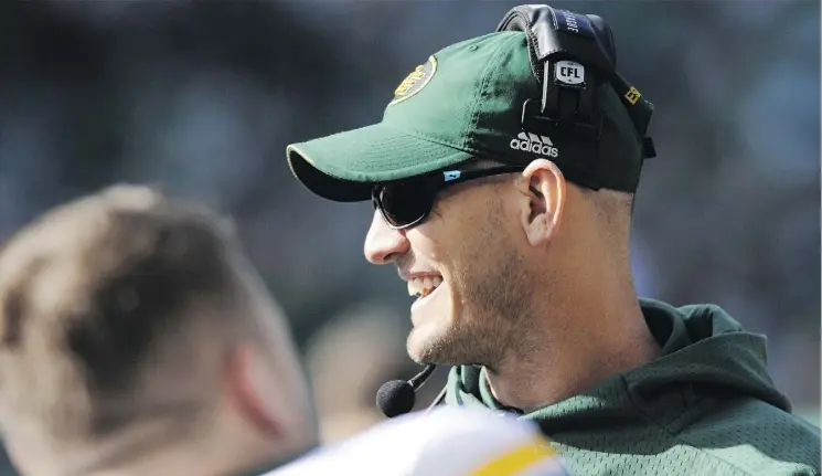  ?? MARK TAYLOR/THE CANADIAN PRESS ?? Edmonton Eskimos head coach Jason Maas will be back in the fold for a fourth season despite finishing 9-9 and out of the playoffs this past season.
