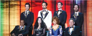  ?? (Al Drago/Reuters) ?? THE 2018 KENNEDY Center honorees – (back row from left) co-creators of ‘Hamilton’ Thomas Kail and Lin-Manuel Miranda, Andy Blankenbue­hler and Alex Lacamoire; and (front row from left) Wayne Shorter, Cher, Reba McEntire, and Philip Glass – appear on stage in Washington on Sunday.