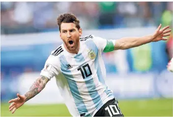  ?? FOTO: DPA ?? Lionel Messi jubelt nach seinem Treffer zur 1:0-Führung der Argentinie­r gegen Nigeria.