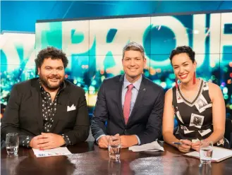  ??  ?? Kanoa with her co-presenters on The Project, Josh Thomson and Jesse Mulligan.