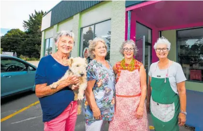  ?? Photo / Paul Taylor ?? June Rough with Wilson (left), Taradale Pottery Group president Christine Heaney, Caryl McKirdy and Ann Craig at the reopening of the group’s clubrooms more than a year on from Cyclone Gabrielle.