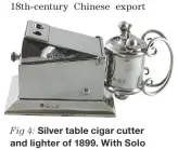  ??  ?? Fig 4: Silver table cigar cutter and lighter of 1899. With Solo Antiques