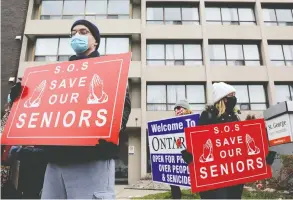  ?? CHRIS HELGREN / REUTERS FILE ?? Protesters outside a long-term care home in Toronto earlier this month during a rally
to demand the facility invest more on resident care and staff safety.