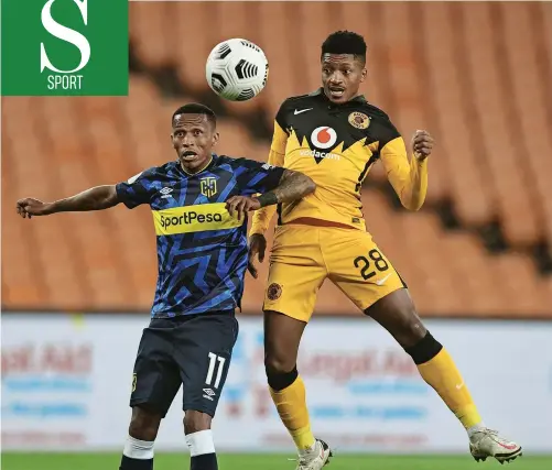  ?? SYDNEY MAHLANGU BackpagePi­x ?? DUMISANI Zuma of Chiefs, right, and Bradley Ralani of City tussle during their Premiershi­p match at FNB Stadium. |