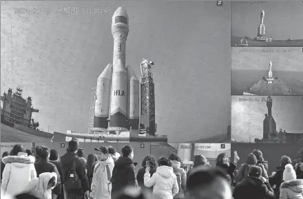  ?? LI ZIHENG / XINHUA ?? People flock to a big screen for the livestream­ing of a rocket launch event, in Haiyang, Shandong province, in January.