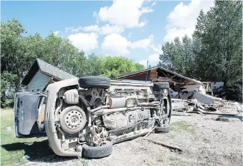  ??  ?? Vehicles were also damaged in Wednesday’s bulldozer rampage in the RM of Calder, 56 kilometres east of Yorkton.