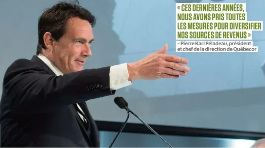  ??  ?? Pierre Karl Péladeau a notamment vanté les succès de Vidéotron mobile, hier, lors de l’assemblée annuelle de Québecor. Après six ans d’existence, Vidéotron mobile a franchi le cap des 900 000 abonnés.