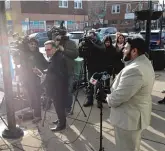  ??  ?? Jose Luis Torrez, a candidate for 14th Ward alderman, speaks to the press outside the South Side office of Ald. Edward Burke.