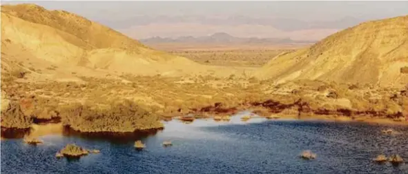  ?? IPS ?? Water in Judean Desert in Israel. The most water-scarce region in the world is the Middle East and North Africa where more than 60 per cent of the population has little or no access to drinkable water.