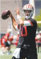  ??  ?? Jim Gensheimer / Special to The Chronicle Starting QB Jimmy Garoppolo will be healthy and post a 4,000yard season.
