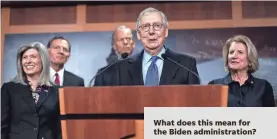  ?? J. SCOTT APPLEWHITE/AP ?? Senate Minority Leader Mitch McConnell, R-Ky., meets with reporters after being re-elected to his longtime role as Senate Republican.