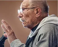  ?? PHOTOS BY JIM WEBER/THE NEW MEXICAN ?? RIGHT: Holocaust survivor Andy Holten speaks to students, faculty and parents during the event. With empathy, he said, something as simple as sitting and listening to a friend who needs support can make a difference.