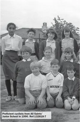  ??  ?? Proficient cyclists from All Saints’ Junior School in 1990. Ref:132818-7