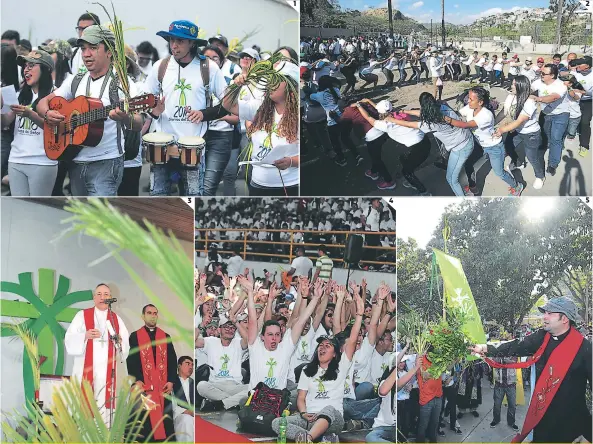  ?? FOTOS: EFRAÍN SALGADO ?? 1. “Hosanna ee Hosanna aa”... Los jóvenes animaron el trayecto con cantos alusivos a la peregrinac­ión a la entrada triunfal de Jesús. 2. Como parte de la Jornada Juvenil de Ramos se realizaron varias dinámicas en la que se le rindió tributo al Rey de...