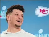  ?? ROSS D. FRANKLIN/AP PHOTO ?? Kansas City Chiefs quarterbac­k Patrick Mahomes answers a question during media availabili­ty on Wednesday in Scottsdale, Ariz.