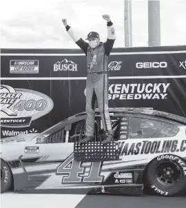  ?? MARK HUMPHREY AP ?? Cole Custer is the first rookie to ever win a NASCAR Cup race at Kentucky Speedway — and the first rookie to win a Cup race anywhere since 2016 with his victory on Sunday.