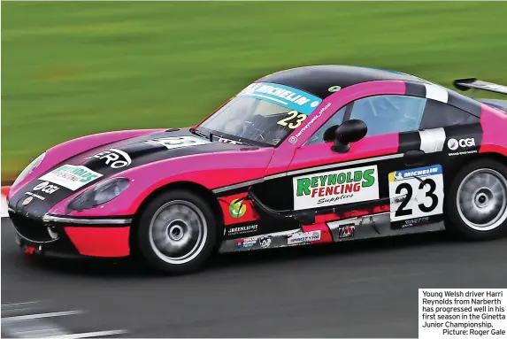  ?? ?? Young Welsh driver Harri Reynolds from Narberth has progressed well in his first season in the Ginetta Junior Championsh­ip.
Picture: Roger Gale