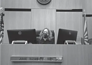  ?? MARK HENLE/THE REPUBLIC ?? Judge Suzanne Cohen works from the bench in her courtroom on June 3, 2020, at Maricopa County Superior Court, 175 W. Madison St., in downtown Phoenix.