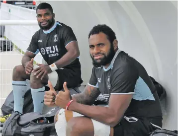  ?? Photo: Stade Toulousain ?? Fiji Airways Flying Fijian squad members from left Albert Tuisue and Semi Kunatani prepare for training.